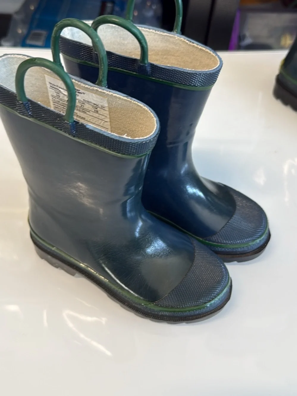 Western Chief Kids Navy Rain Boots with Green Trim